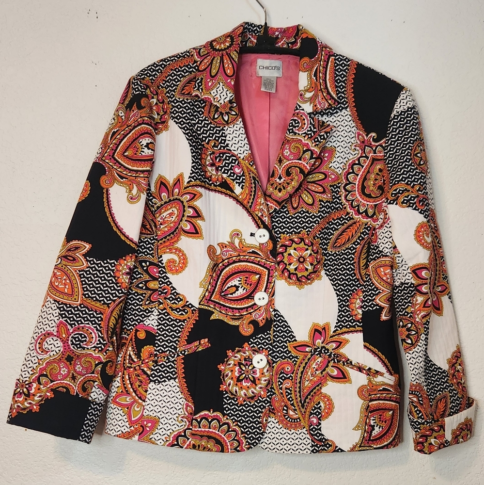 Chico's Women's Fully Lined Multicolored Paisley Button-Up Jacket, Size .5 (S)